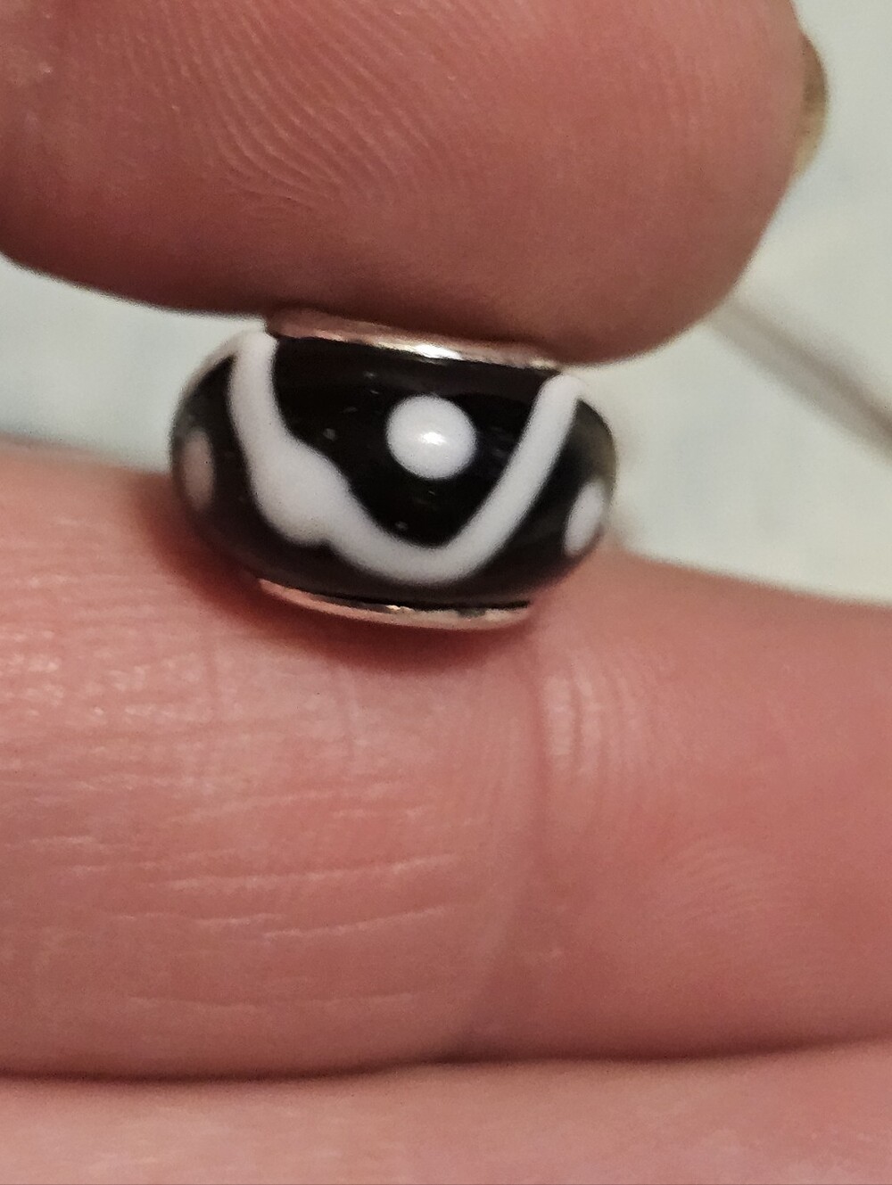 Sterling Silver 925 Black & White Bead Charm Pendant